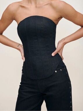 DL1961 Eternity Denim Corset Top L Dark Indigo Strapless Boned $249